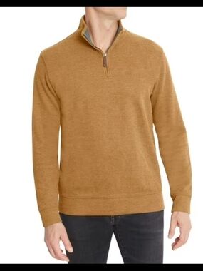 Lands' End Mens Size Medium Ribbed Quarter Zip Sweater in Camel Heather